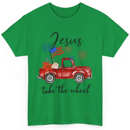 4th Of July Jesus Take The Wheel Red Truck Watercolor God Classic Unisex T-Shirt