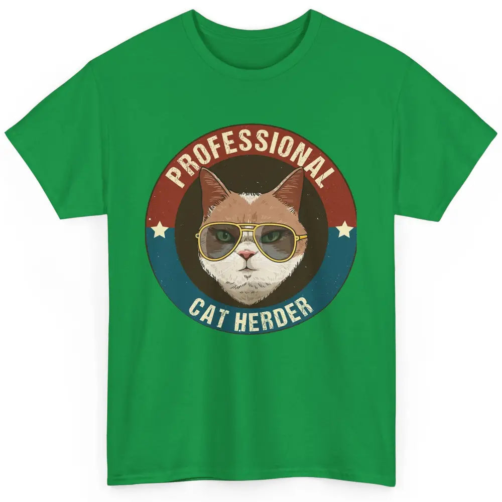 Vintage Cat Glasses Professional Cat Herder Cat Mom Cat Dad Classic Unisex T-Shirt