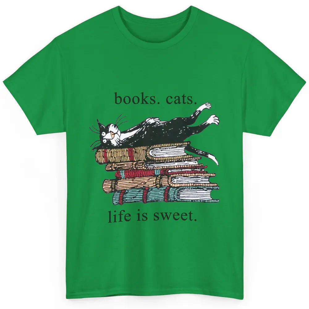 Books Cats Life Is Sweet Cat Book Lovers Reading Book Classic Unisex T-Shirt