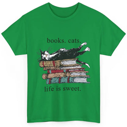 Books Cats Life Is Sweet Cat Book Lovers Reading Book Classic Unisex T-Shirt