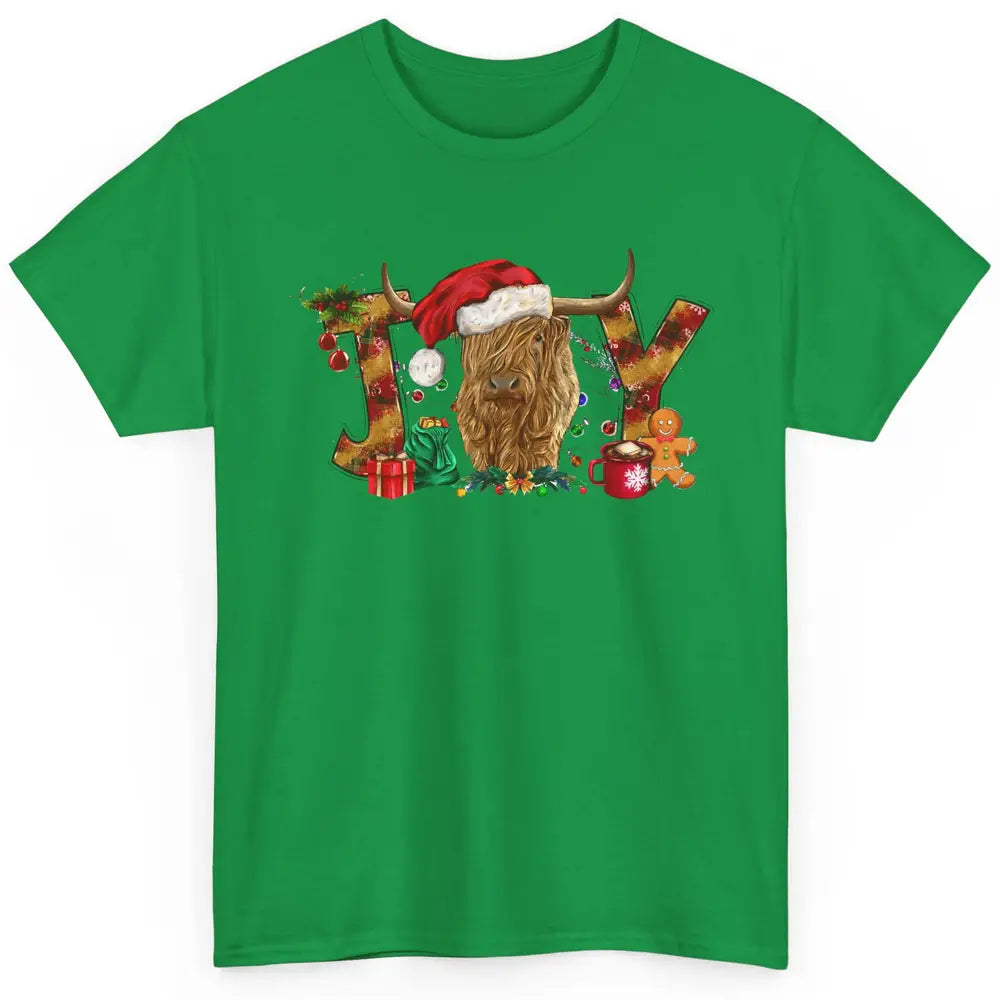 Highland Cow Joy Santa Hat Gingerbread Christmas Farm Gift Classic Unisex T-Shirt