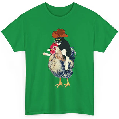 Cowboy Tuxedo Funny Black Cat On Chicken Western Halloween Classic Unisex T-Shirt