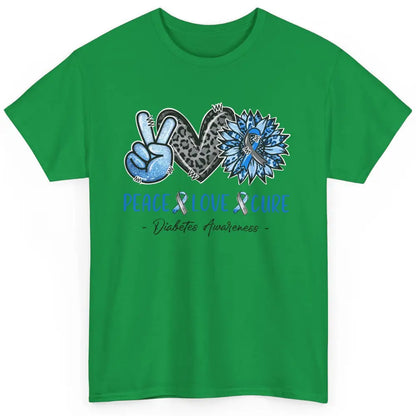 Diabetes Awareness Peace Love Cure Leopard Blue Sunflower Classic Unisex T-Shirt