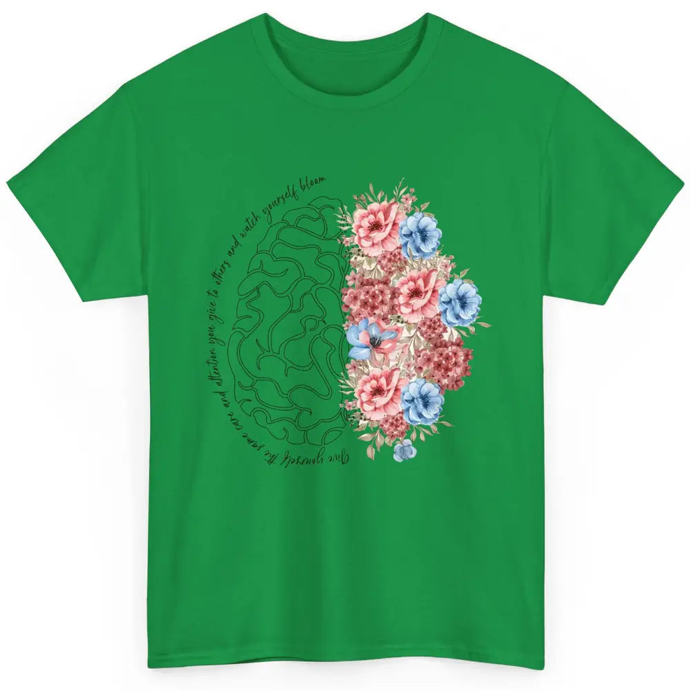 Brain Anatomy Nurse Blooming Flowers Nursing Anatomical Gift Classic Unisex T-Shirt