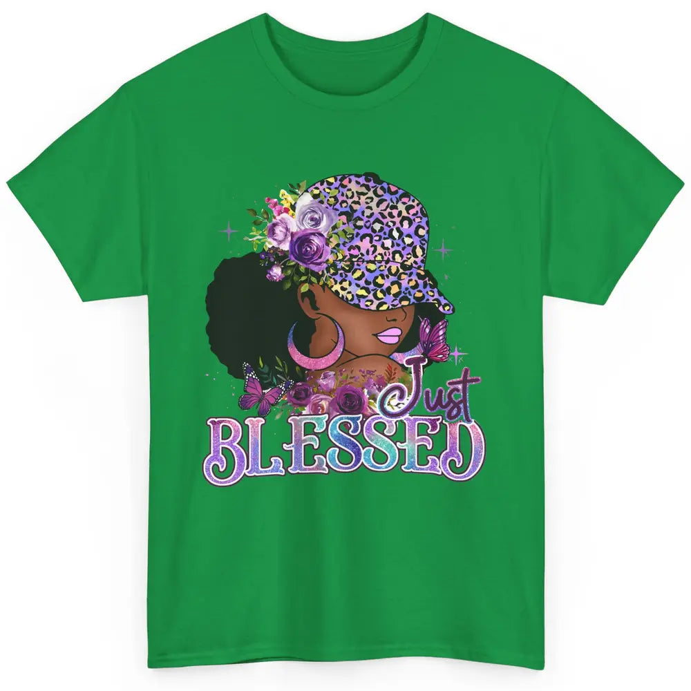 Floral Afro Black Girl Just Blessed Christian Afro American Classic Unisex T-Shirt