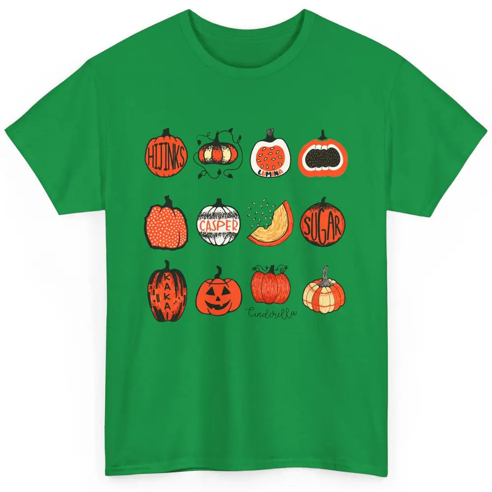 Cute Pumpkin Fall Halloween Pumpkin Types Classification Classic Unisex T-Shirt