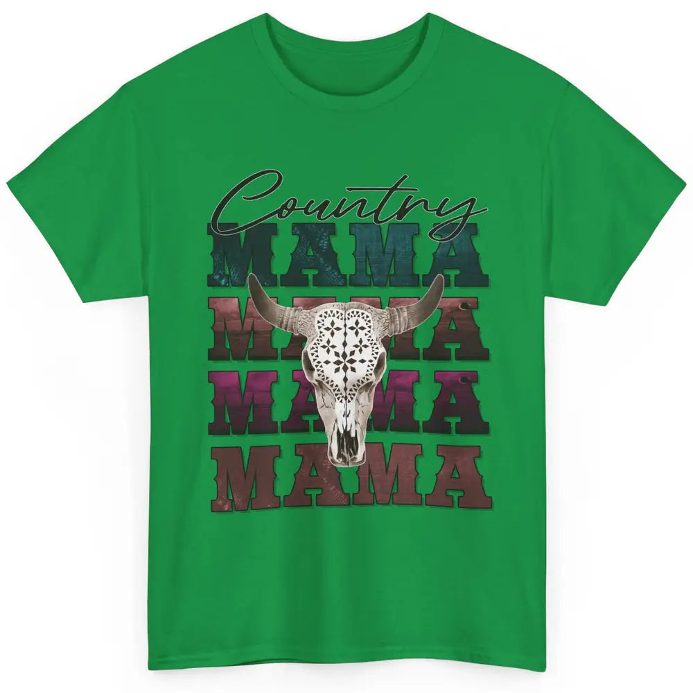 Country Mama Rodeo Bull Skull Western Texas Long Horn Cowboy Classic Unisex T-Shirt