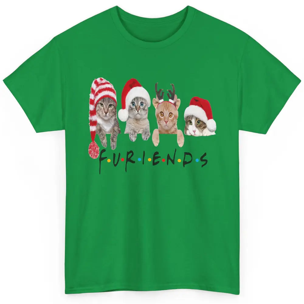 Funny Cat Furiends Merry Christmas Hat Santa Cat Lovers Gift Classic Unisex T-Shirt