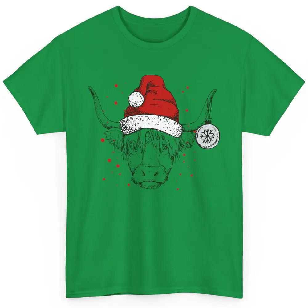 Cute Highland Cow Christmas With Santa Hat Western Xmas Cow Classic Unisex T-Shirt