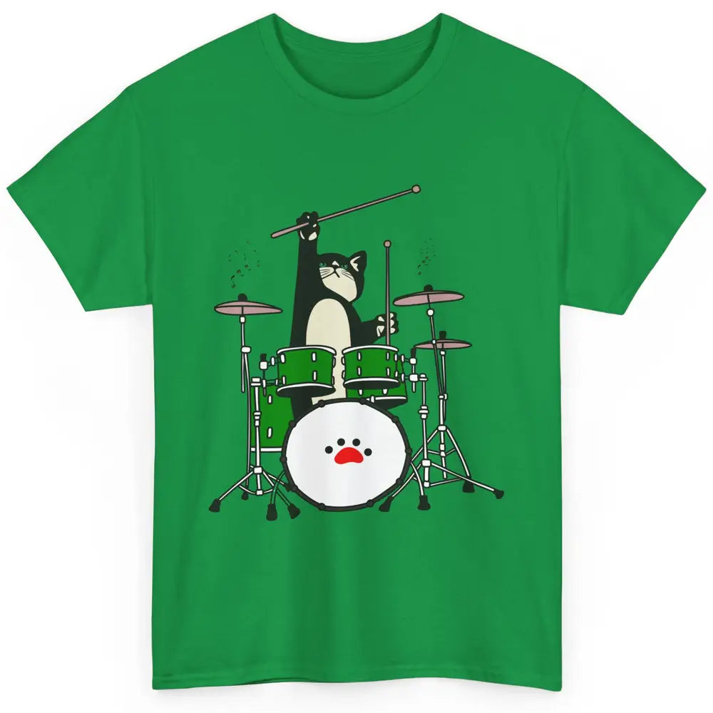 Funny Black Cat Playing Drum Drummer Kitten Musician Song Classic Unisex T-Shirt