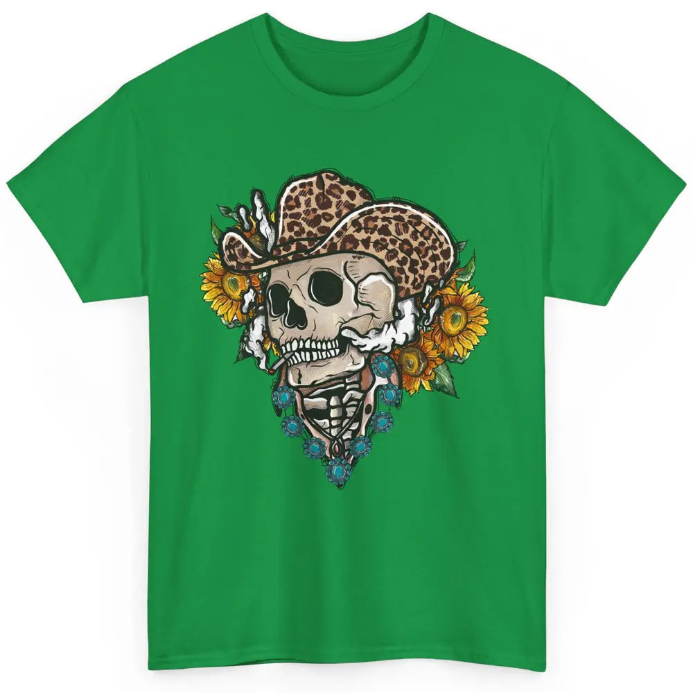 Sunflower Leopard Cowboy Skull Gemstone Western Country Gift Classic Unisex T-Shirt