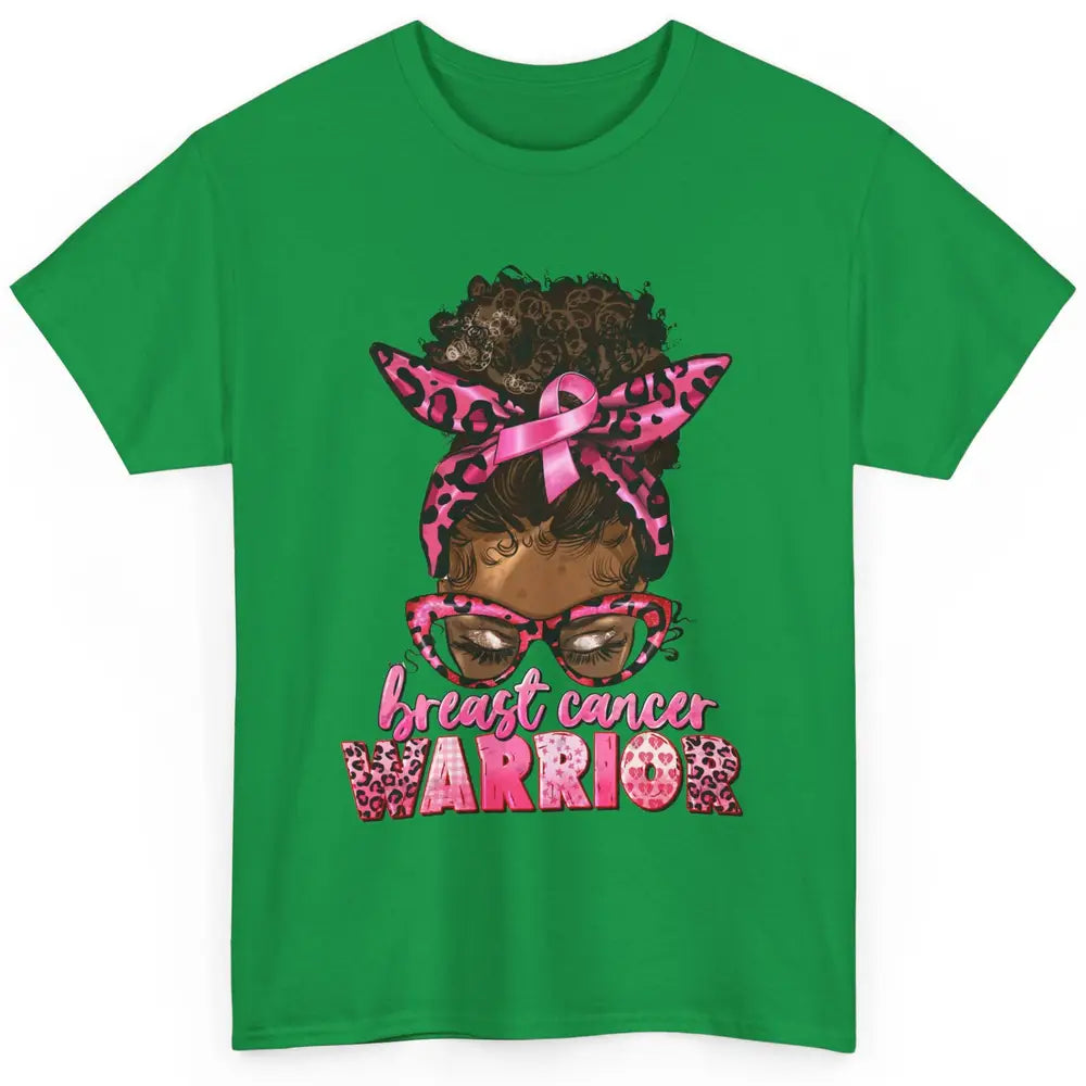 Afro Black Woman Breast Cancer Awareness Messy Bun Leopard Classic Unisex T-Shirt