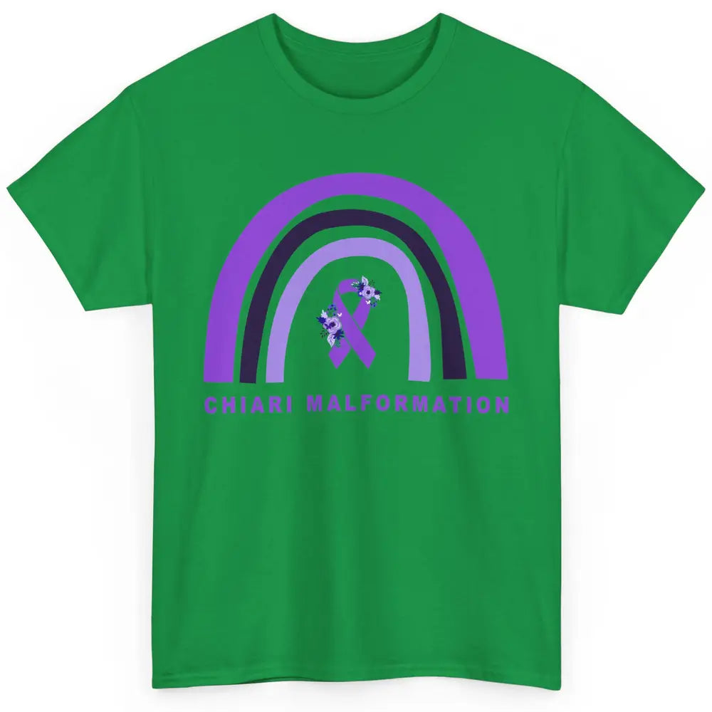 Chiari Malformation Awareness Floral Purple Ribbon Rainbow Classic Unisex T-Shirt