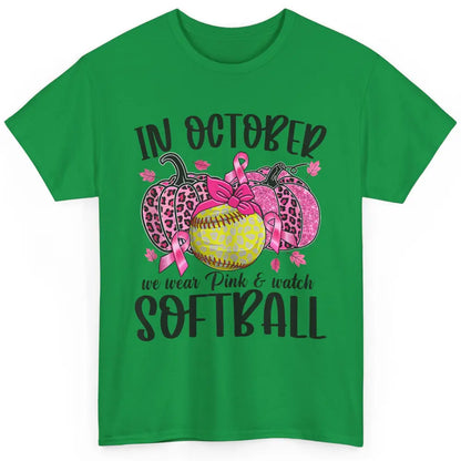 Softball Leopard Pumpkin In October Breast Cancer Awareness Classic Unisex T-Shirt