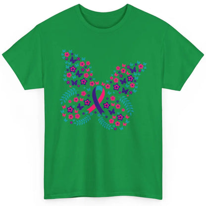 Floral Butterfly Teal Pink Warrior Thyroid Cancer Awareness Classic Unisex T-Shirt