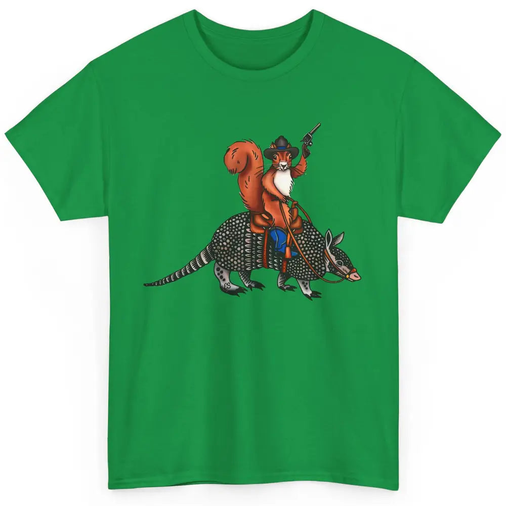 Retro Squirrel Cowboy Riding Armadillo Howdy Western Country Classic Unisex T-Shirt