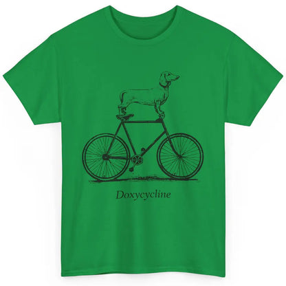 Dachshund On Bicycle Doxycycline Pun Veterinary Vet Tech Classic Unisex T-Shirt