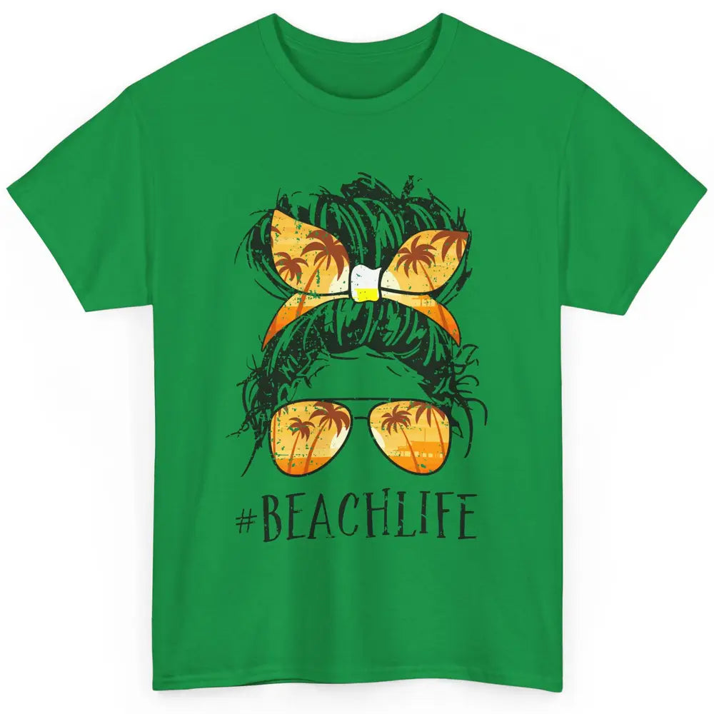 Beach Life Messy Bun Hair Retro Vintage Beach Palms Summer Classic Unisex T-Shirt