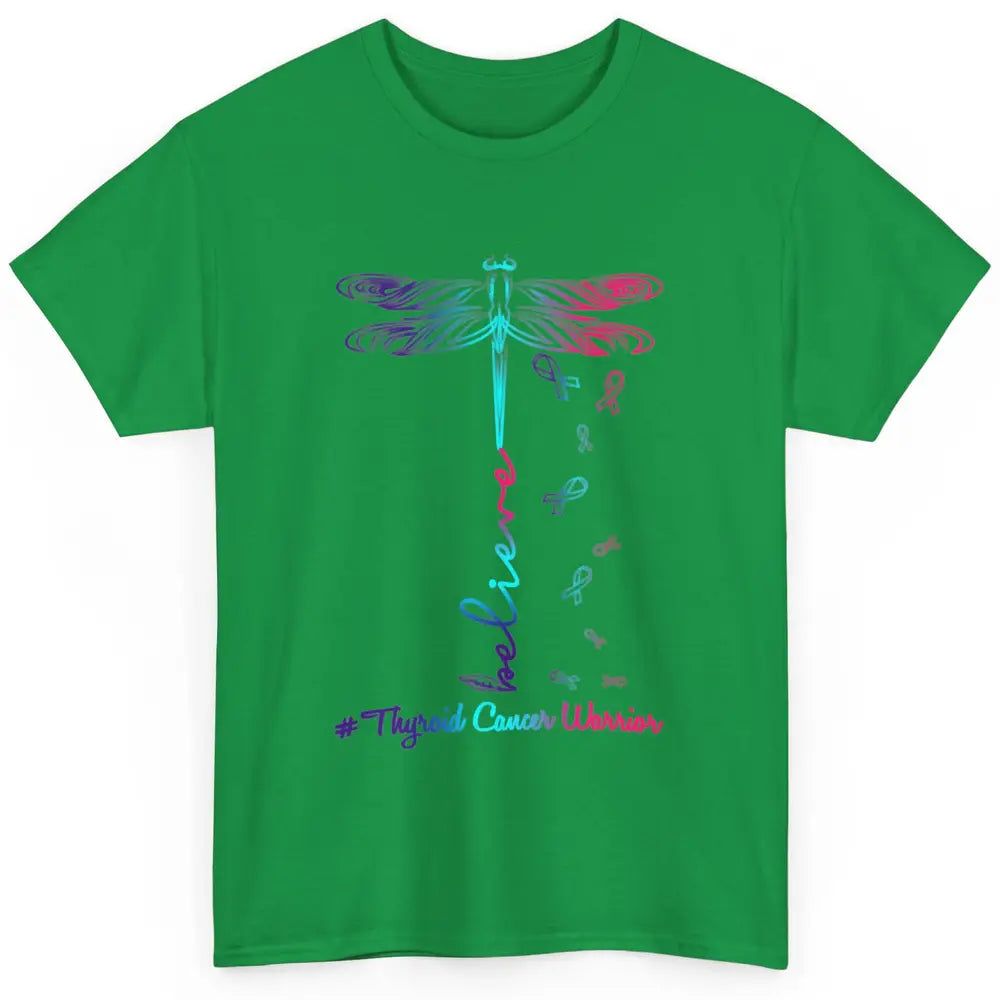 Thyroid Cancer Awareness Purple Pink Teal Ribbon Dragonfly Classic Unisex T-Shirt