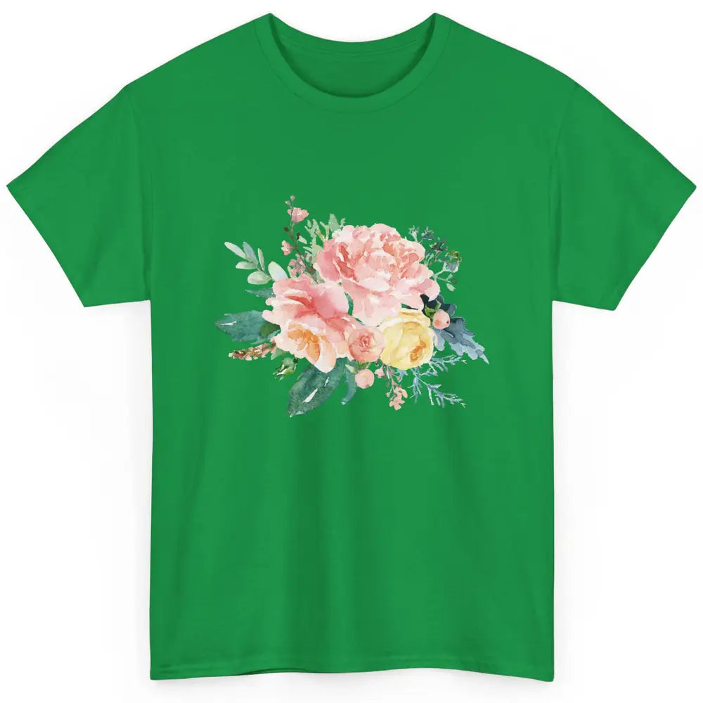 Watercolor Peony Flower Bouquet Botanical Garden Wildflower Classic Unisex T-Shirt