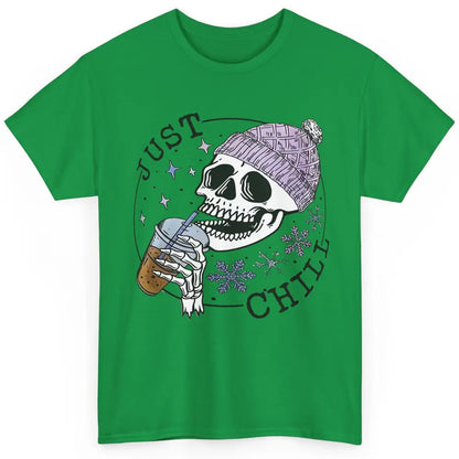 Funny Skeleton Coffee Just Relax Snowflakes Christmas Classic Unisex T-Shirt