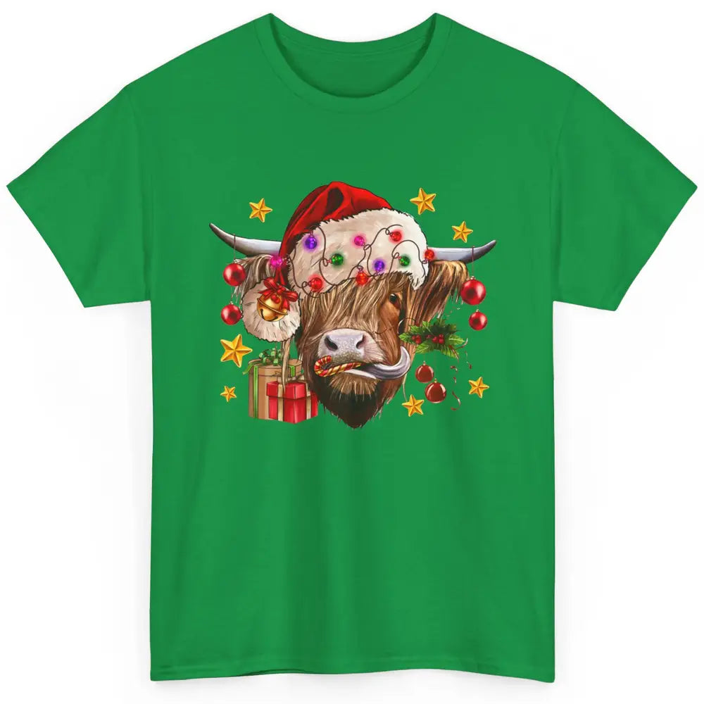 Highland Cow Joy Santa Hat Christmas Ornament Western Farm Classic Unisex T-Shirt