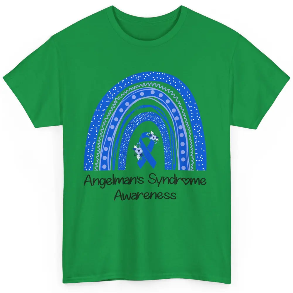 We Wear Blue Angelman's Syndrome Floral Blue Ribbon Rainbow Classic Unisex T-Shirt