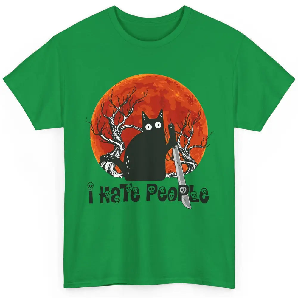 Black Cat Murderer I Hate People Pumpkin Halloween Costume Classic Unisex T-Shirt