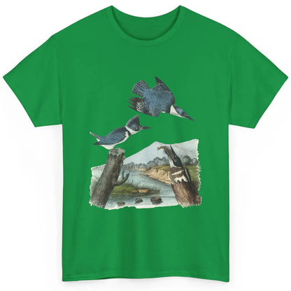 Watercolor Belted Kingfisher Bird Eat Fish Nature Birding Classic Unisex T-Shirt