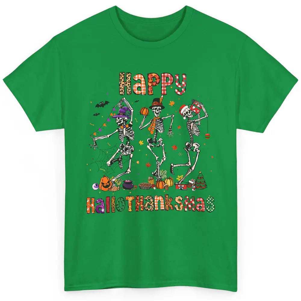 Funny Dancing Skeleton Happy Hallo-thank-mas Fall Pumpkin Classic Unisex T-Shirt