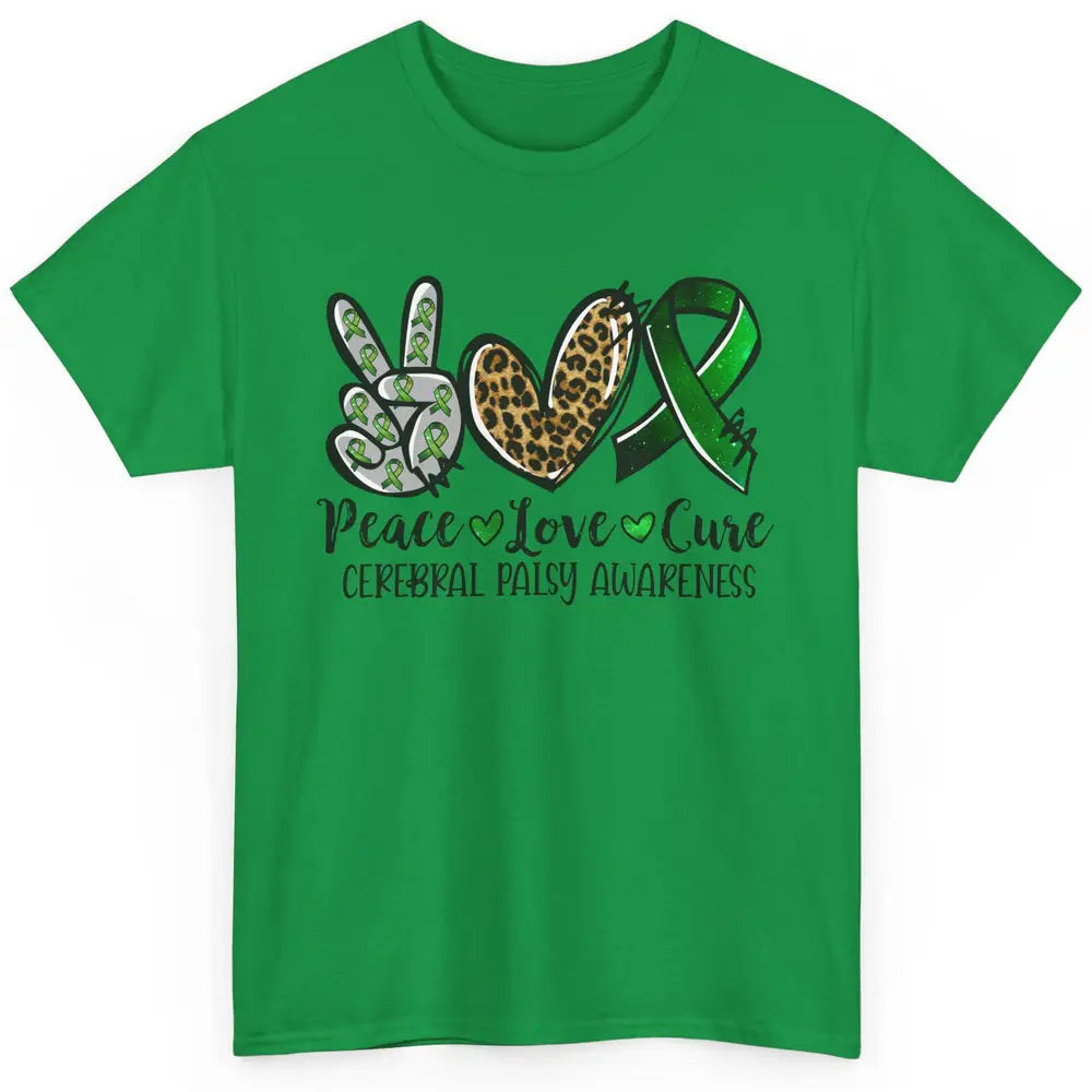 Cerebral Palsy Awareness Heart Green Ribbon Peace Love Cure Classic Unisex T-Shirt