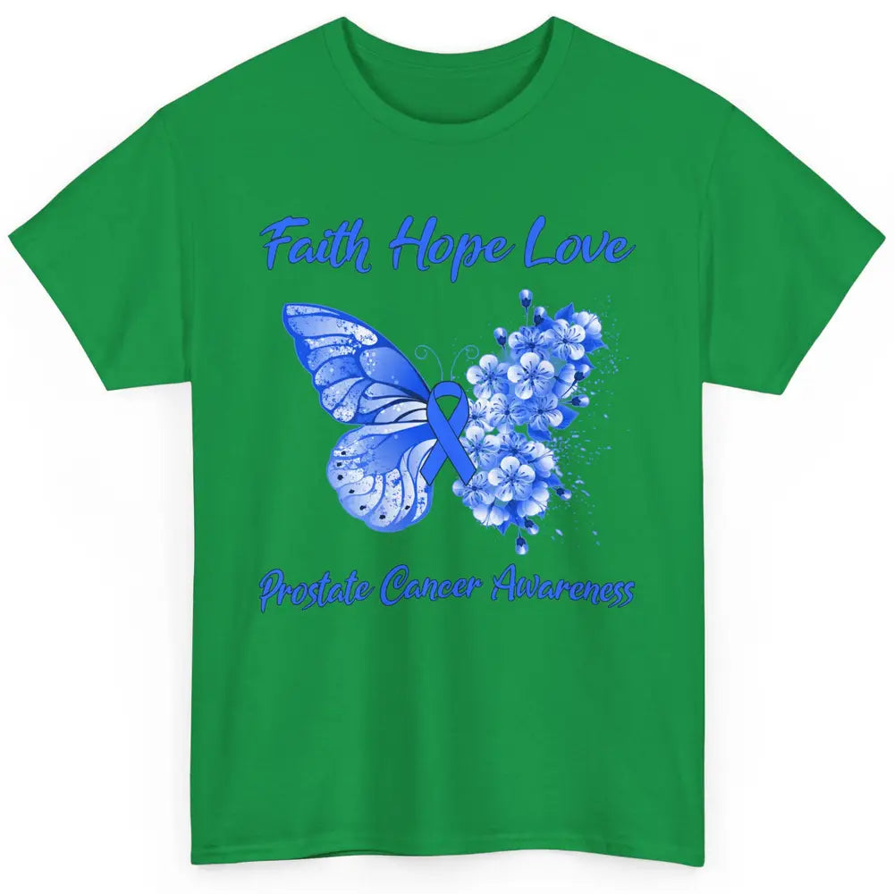 Butterfly Faith Hope Warrior Prostate Cancer Blue Ribbon Classic Unisex T-Shirt