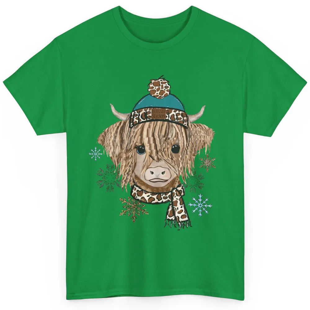 Baby Highland Cow I'm Freaking Freezing Christmas Winter Classic Unisex T-Shirt