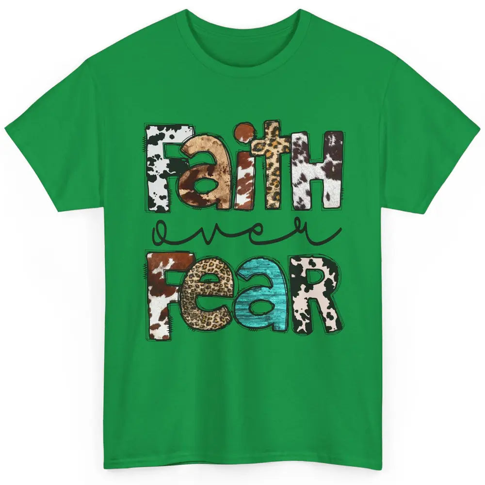 Faith Over Fear Leopard Cowhide Western Christian Cross Classic Unisex T-Shirt