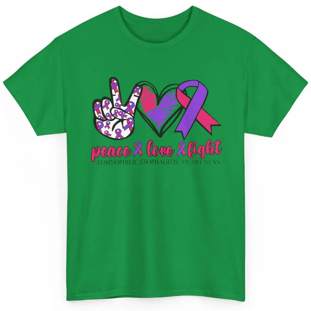 Eosinophilic Esophagitis Awareness Ribbon Peace Love Fight Classic Unisex T-Shirt