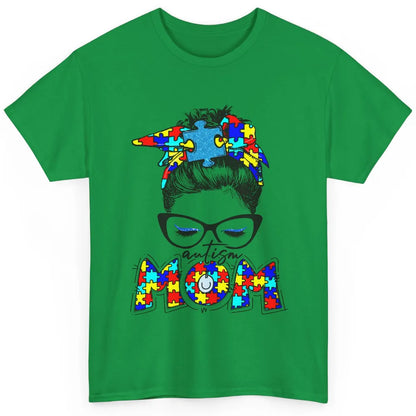 Autism Mom Messy Bun Bandana Puzzle Autism Awareness Month Classic Unisex T-Shirt