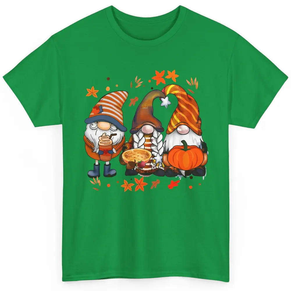 Retro Fall Gnomies Pumpkin Falling Leaves Thanksgiving Gnome Classic Unisex T-Shirt