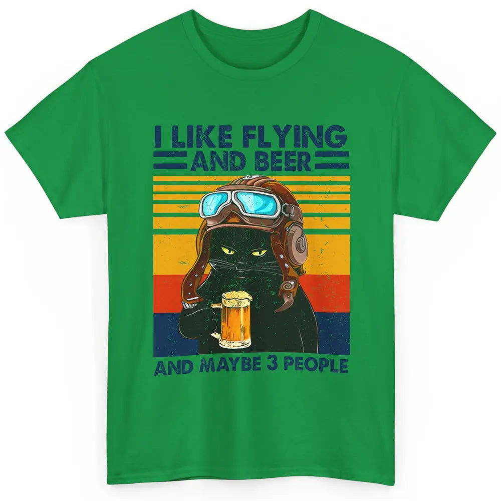 Funny Black Cat Skydiving I Like Flying Beer Maybe 3 People Classic Unisex T-Shirt