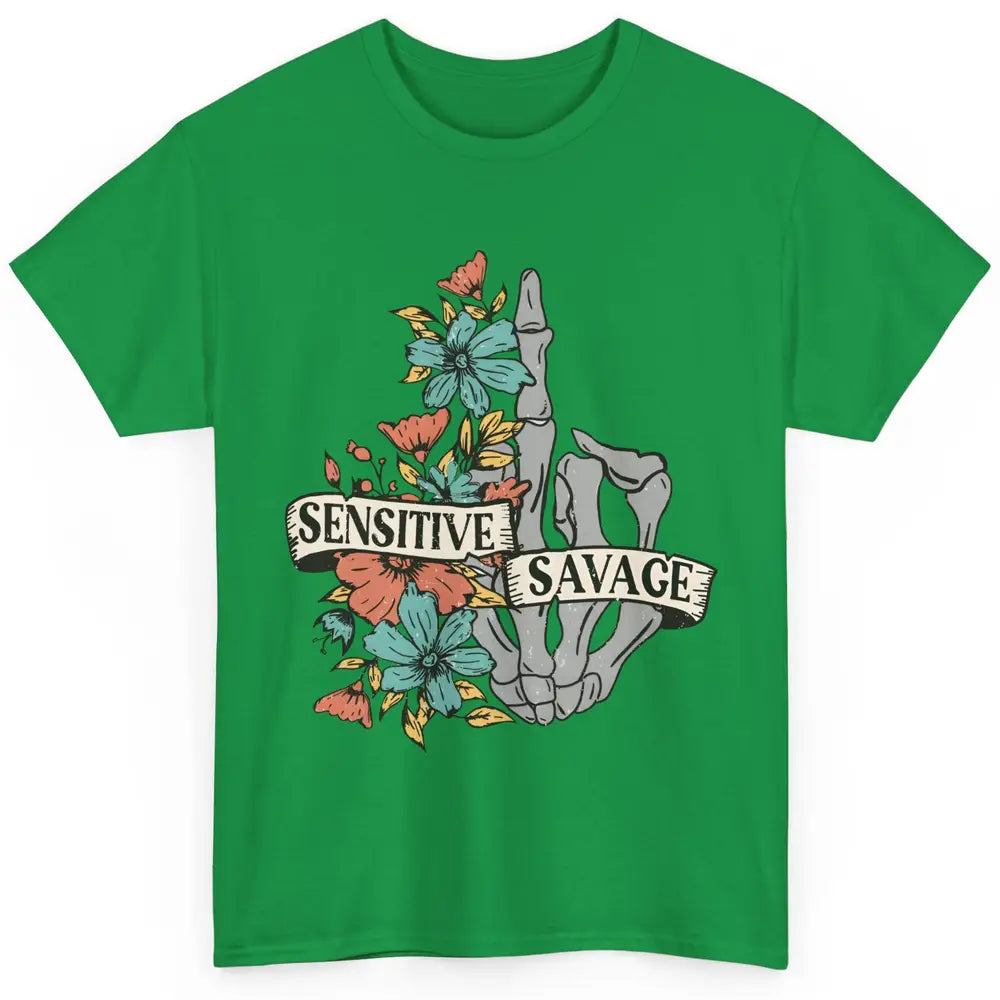 Floral Skull Sensitive Savage Motivational Inspirational Classic Unisex T-Shirt