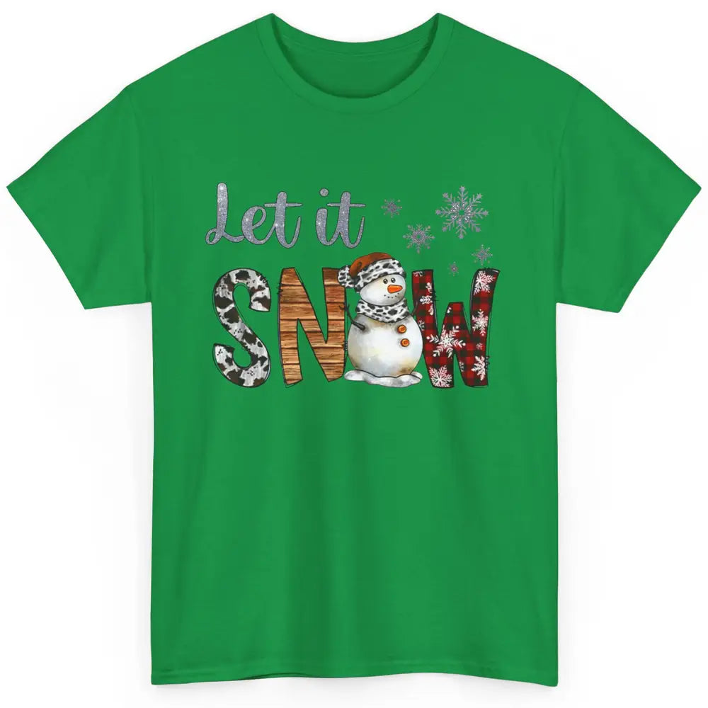 Leopard Snowman Let It Snow Snowflakes Western Christmas Classic Unisex T-Shirt