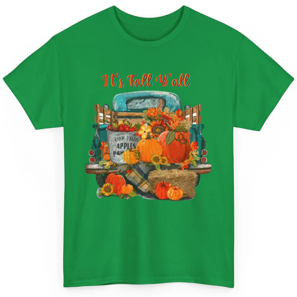 Retro Pumpkin Truck Sunflower Western Pumpkin Season Fall Classic Unisex T-Shirt