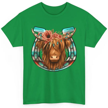 Floral Highland Cow Heifer Horseshoe Western Country Cowboy Classic Unisex T-Shirt