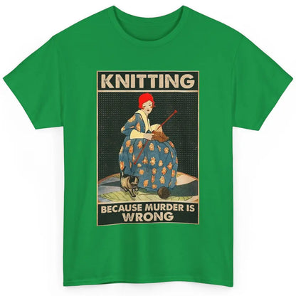 Vintage Knitting Lady Knit Because Murder is Wrong Yarning Classic Unisex T-Shirt