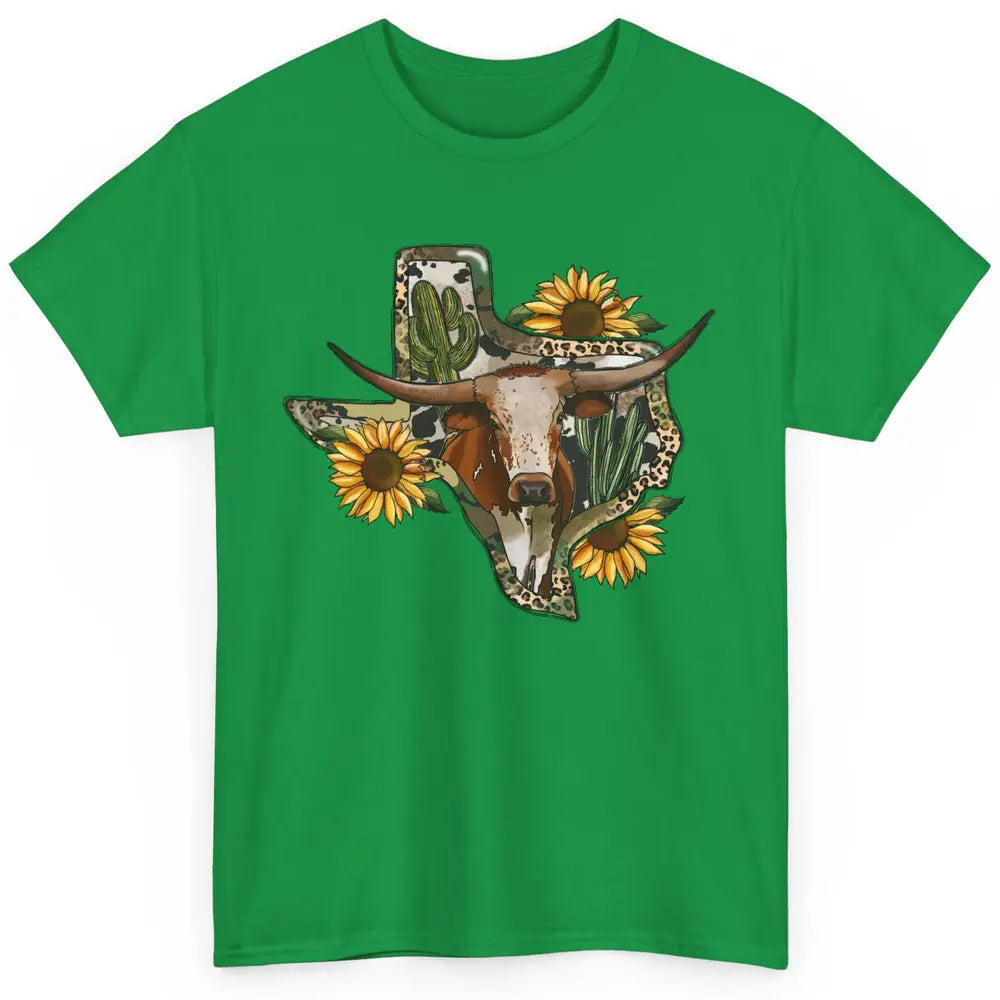 Texas Map Leopard Sunflower Western Texas Cow Longhorn Classic Unisex T-Shirt