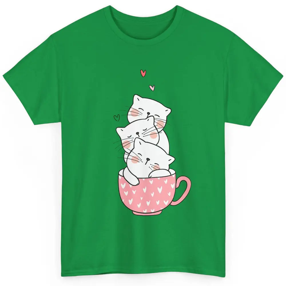 Funny Cats In Cup Cute Kitten Mom Vday Heart Valentines Day Classic Unisex T-Shirt