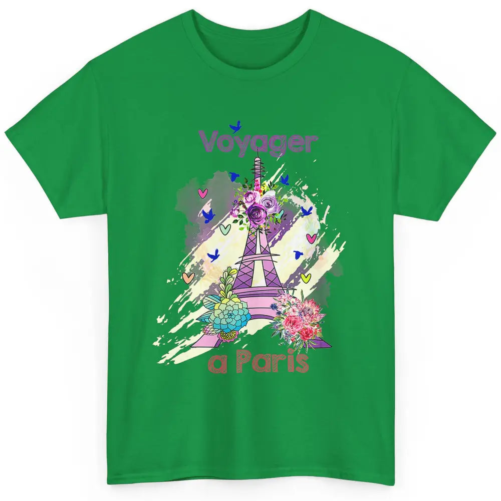 Voyager Floral Eiffel Tower Minimal Paris France Traveling Classic Unisex T-Shirt