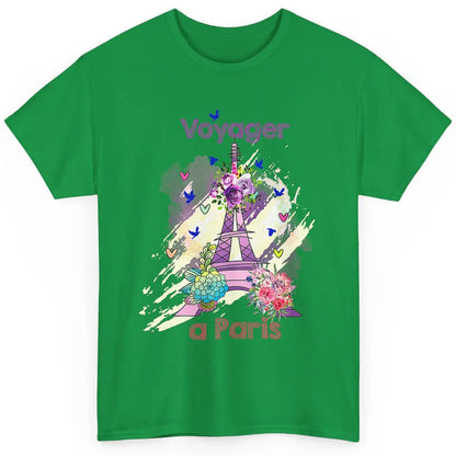 Voyager Floral Eiffel Tower Minimal Paris France Traveling Classic Unisex T-Shirt