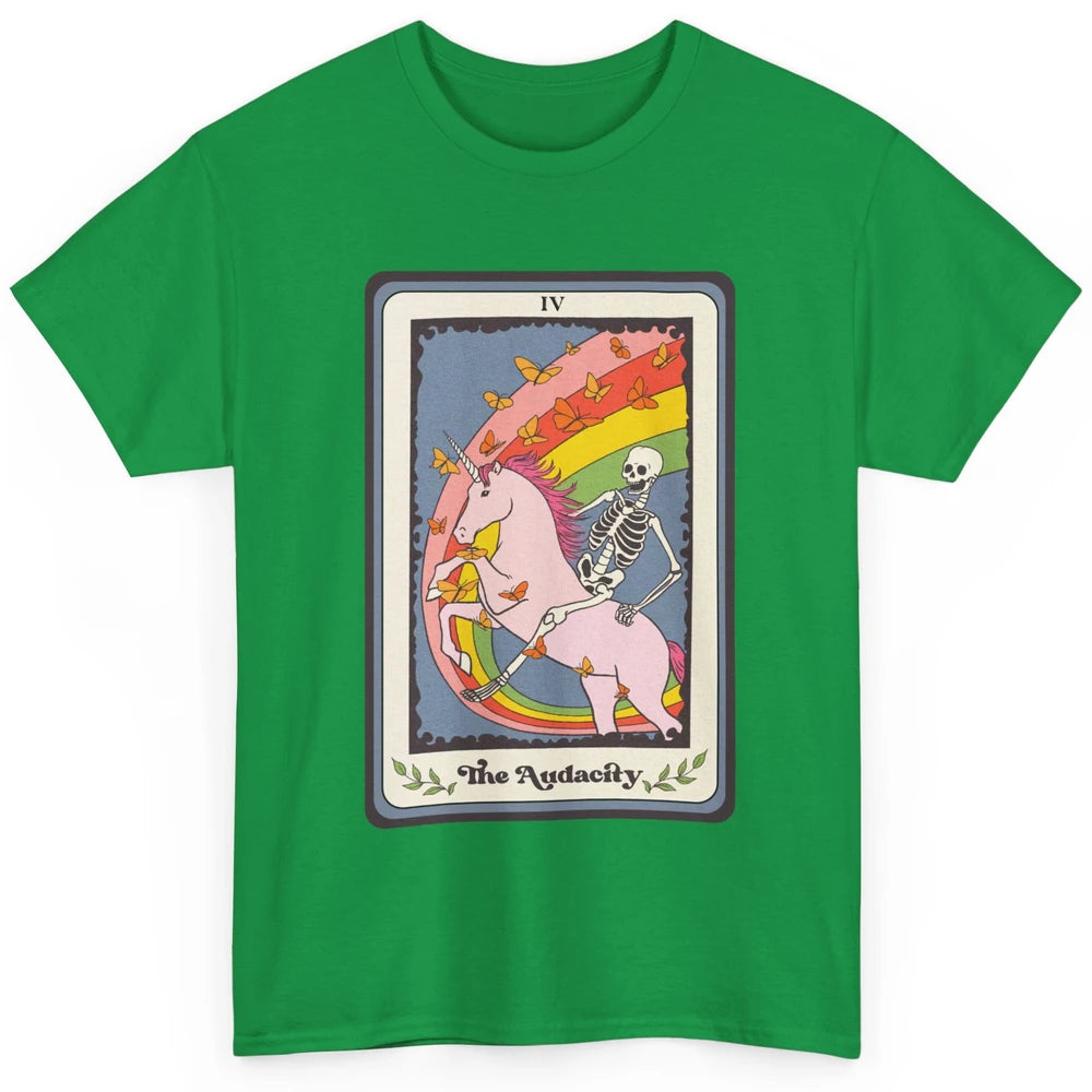 Retro Skeleton Rides Unicorn The Audacity Tarot Card Rainbow Classic Unisex T-Shirt