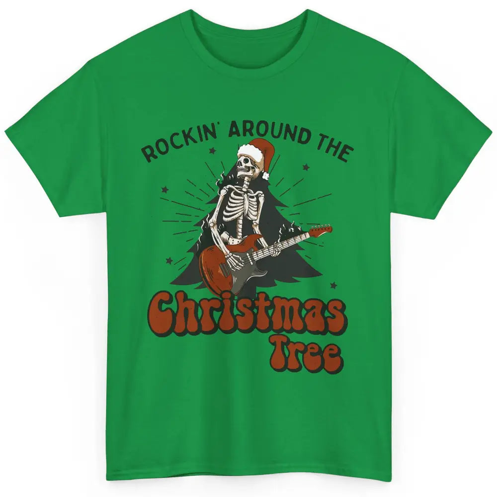 Skeleton Guitar Rocking Around Christmas Tree Western Xmas Classic Unisex T-Shirt