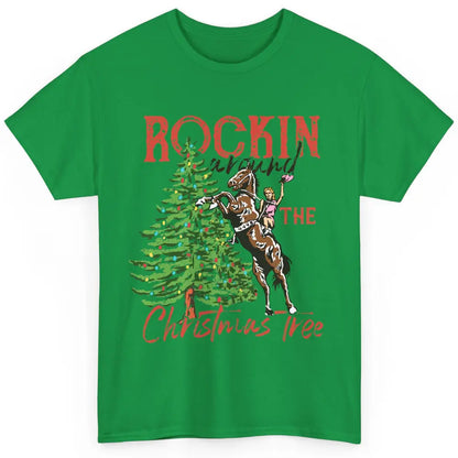 Funny Cowgirl Horsing Rocking Around Christmas Tree Western Classic Unisex T-Shirt